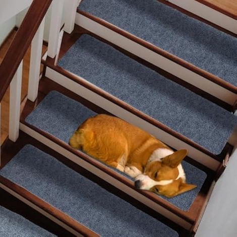 Lot de 15 tapis d'escalier autocollants antidérapants pour marches en bois, adaptés aux animaux domestiques et aux familles Gris foncé 20 x 76 cm (1/5)