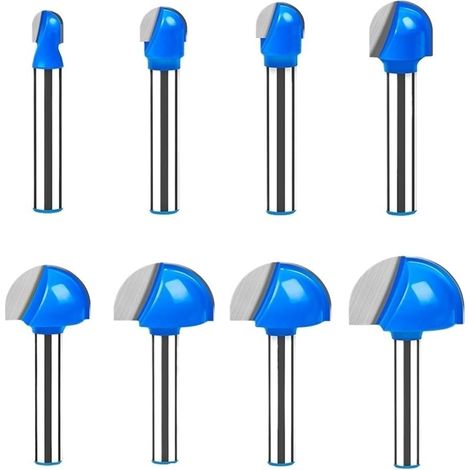1/8 pièces fraise à nez rond, 6 mm, tige de 1/4 pouce, fraise à rainure ronde, outil de travail du bois en carbure(8PCS 6.35mm Shank) (1/5)