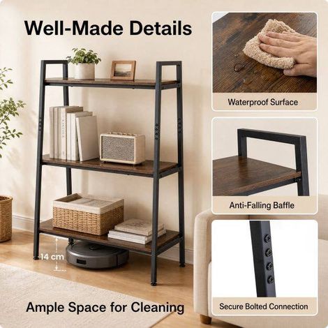 3-Tier Ladder & Corner Shelf Set, Metal Frame, Rustic Brown (1/5)