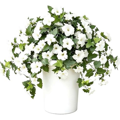 Fleurs artificielles d'extérieur - Pétunias résistants aux intempéries - pour jardinières et jardins - Blanc (1/4)