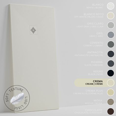 Receveur de Douche -Résine -Gel Coat -Texture Lisse Soie -Antidérapant -Couleur Crème  - 130X75- Extra plat 3cm. GRILLE MÊME COULEUR (1/5)