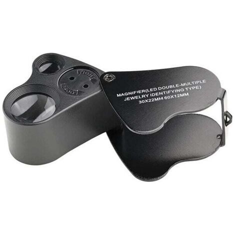 (Noir),30 X 60 Loupe Bijoutier, LED Loupe Eclairante Horloger, Gemmes Bijoux Pierres Timbres Pieces Montres Loisirs Antiques ModèLes Poche Monocle Loupe Grossissante Verre 30 X 60 mm (1/4)