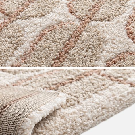 Tappeto da interno con motivo grafico beige, crema e rosa (1/5)