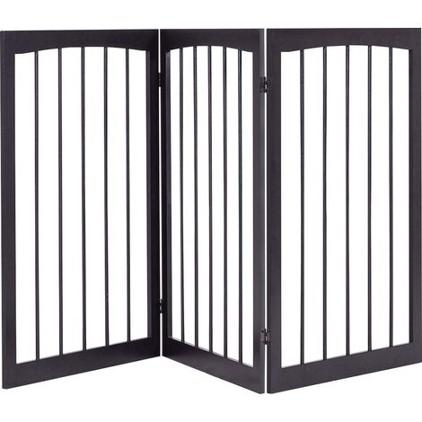 COSTWAY Barrera de Puerta de Seguridad Rejilla para Perros Puerta Escalera Protección Flexible Plegable Madera Maciza Marrón (1/5)