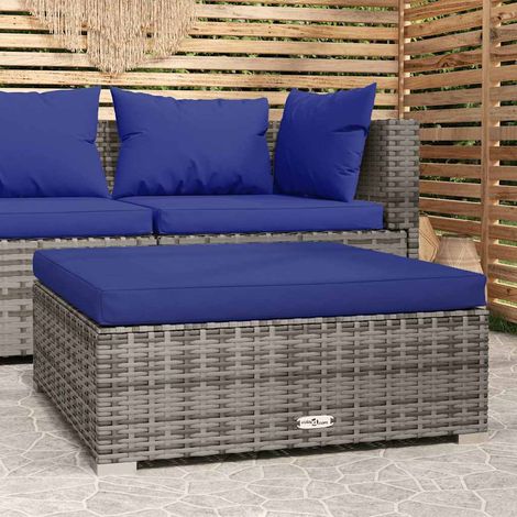 vidaXL Repose-pied de jardin et coussin Gris 70x70x30cm Résine tressée (1/5)