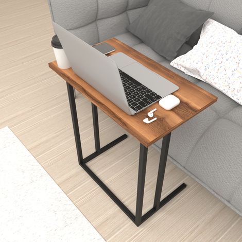 Tavolino Laterale 'Högsby' Tavolino Basso con Piano di Appoggio per Notebook Consolle da Divano - Effetto Rovere Noce [en.casa] (1/5)