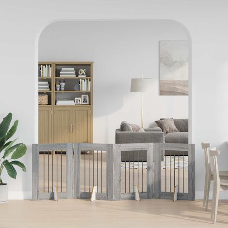 vidaXL Puerta para perros plegable con soportes 4 uds. Sonoma gris (1/5)
