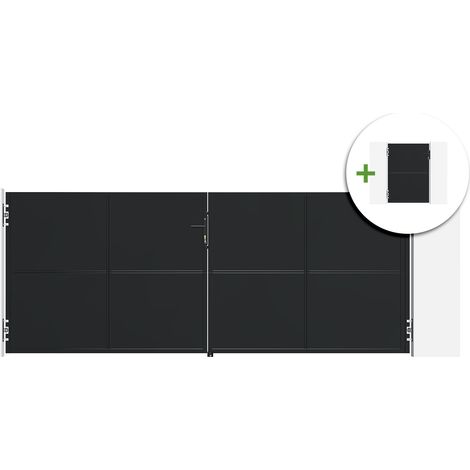 Portail battant acier 3,5m NALI H.140cm noir + Portillon H.140cm noir (1/5)