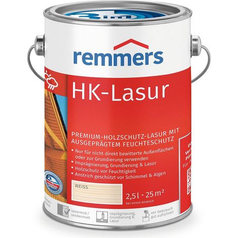 Remmers HK-Lasur 3in1 weiß, 2,5 Liter, Holzlasur aussen, 3facher Holzschutz mit Imprägnierung + Grundierung + Lasur, Feuchtigkeit- und UV-Schutz