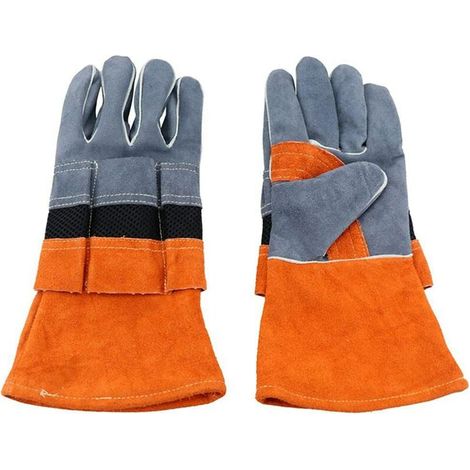 Une paire de gants isolants et ignifugés en cuir de vachette, de couleur orange, pour le camping, les barbecues et autres activités de plein air. - AquaForge (1/5)