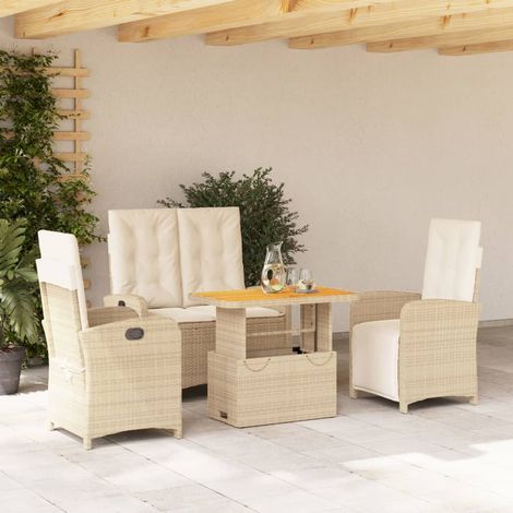 Set de comedor jardín con cojines 4 pzas ratán sintético beige (1/5)