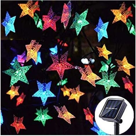 Guirlande Lumineuse Exterieur Solaire,30 LED Étoile Guirlande lumineuse solaire 8 modes, Étanche Décoration extérieure pour Jardin, patio, fête, mariage (multicolore) (1/5)