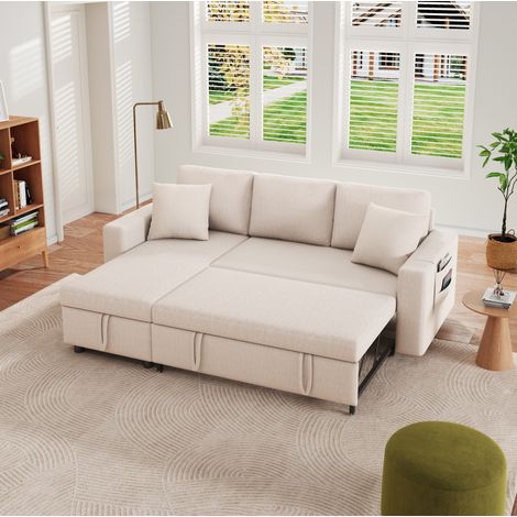 Sofa mit Schlaffunktion und Stauraum L-Form Beige OKMYHOME (1/5)
