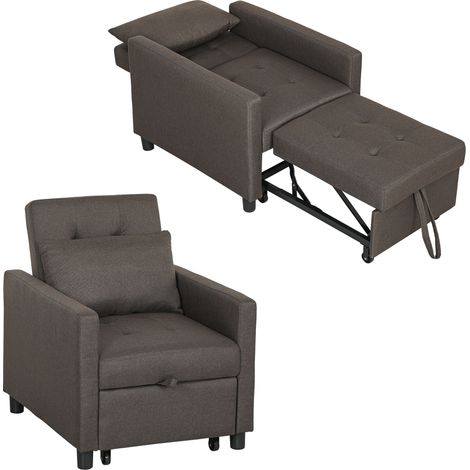 1 - Sofá cama tapizado en lino con respaldo ajustable en 3 niveles y almohada acolchada 69x82,5x84 cm Marrón (1/5)