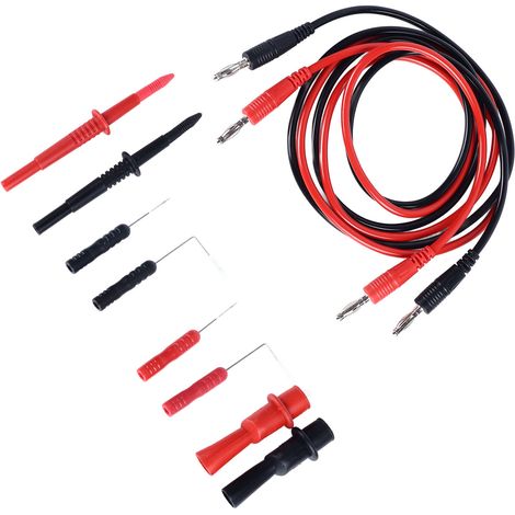 Kit de 10 cordons de test universels noirs et rouges pour multimètre électrique (1/5)