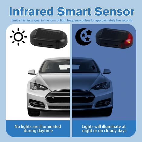 Allarme solare per auto 2 pezzi, allarme solare per auto, allarme antivandalismo per auto, lampeggiante notturno automatico, sorveglianza antifurto simulata per auto (1/4)