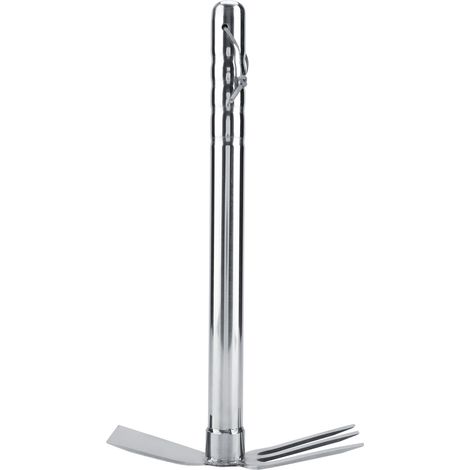 Combinaison de houe plate et de râteau à trois dents en acier inoxydable pour le jardin (1/5)