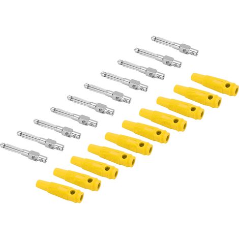 Lot de 10 fiches bananes mâles empilables 4mm 7 broches cuivre 1000V 32A avec manchons souples vissés jaunes (1/5)
