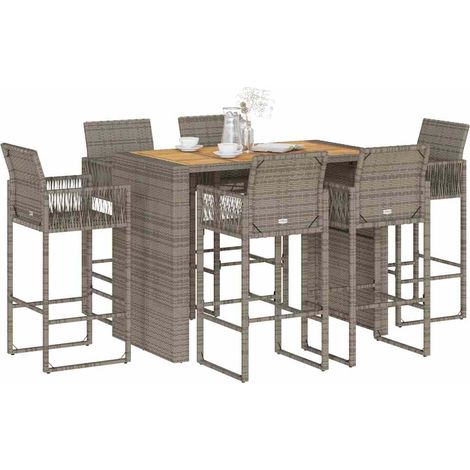 vidaXL Ensemble de bar de jardin 7 pcs sans coussins gris poly rotin (1/5)