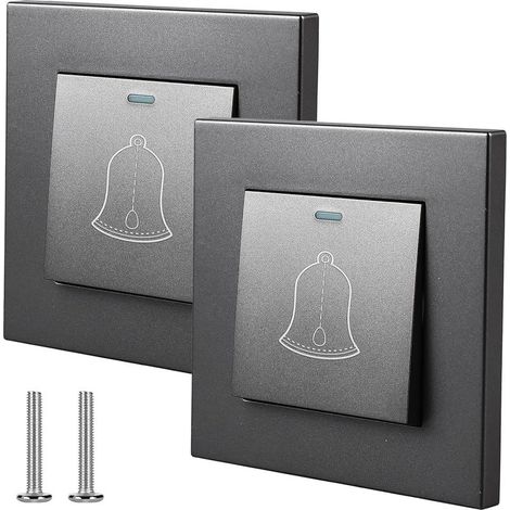 2 pièces Bouton de sonnette, Bouton-poussoir de sonnette de porte, Bouton de sonnette extérieur de 86mmx86mm, Interrupteur de lumière encastré 220250V, Bouton de sonnette apparent extérieur (Gris) (1/5)