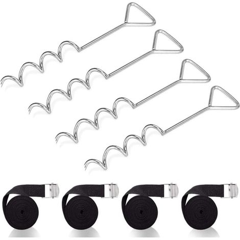 Trampoline Ground Anchors with Straps - Steel Buckles, Steel Spiral Trampoline Anchor Set, Trampoline Fixings, Heavy Duty Anchor Pegs for Trampolines and Swing Tents (1/5)
