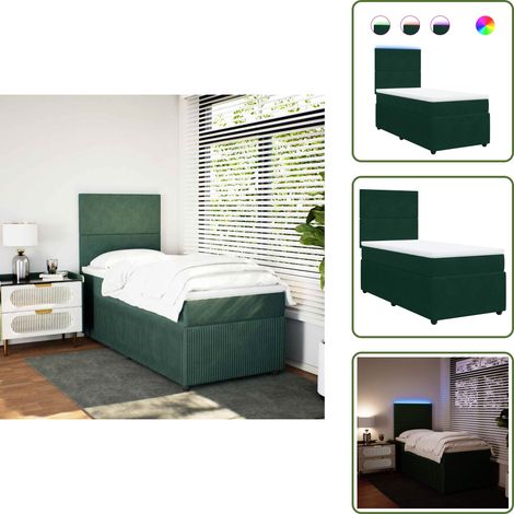 Testiera regolabile - vidaXL Giroletto a Molle con Materasso Verde Scuro 90x190 cm Velluto - Letto con materasso a molle