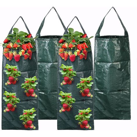 4 Pièces Sacs de Plantation 8 Trous, Sac de Plantation Fraises, Sacs Culture Portables Suspendre, Sacs Plantation Respirant, pour Fraises, Tomates, Herbes, Légumes et Fleurs Plantation (1/5)