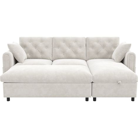 Sofá chaise longue con puf y espacio de almacenaje beige 219 x 131 x 86 cm (1/5)