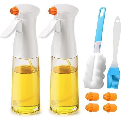 Spray Huile Cuisine 200 ml, 2pcs Vaporisateur d'huile et de Vinaigre avec Brosse, Vaporisateur d'Huile Jus de pour Barbecue Cuisine Cuisson BBQ Salade Blanc (1/4)