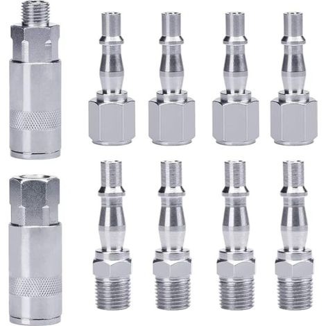 10Pcs 1/4" BSP Air Line Hose Compressor Fitting Air Coupler and Kit Plug Couplings Connector Male Female (1/5)
