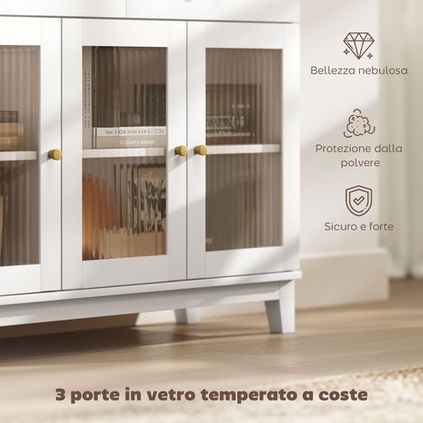 Crédence de cuisine chêne et blanc, 80.3x100x35 cm, meuble avec 2 tiroirs et 2 placards vitrés (1/5)