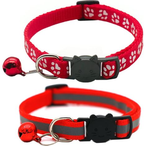 Lot de 2 Colliers pour Chat réfléchissants à libération Rapide avec Clochette (Rouge)