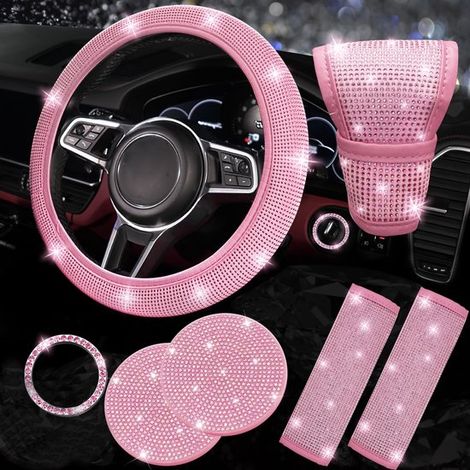 Decorazione per auto, set di accessori per auto, set di decorazioni glitterate da 7 pezzi, coprivolante glitterato, copricintura di sicurezza, decorazione per auto, decorazione con diamanti scintillan (1/5)