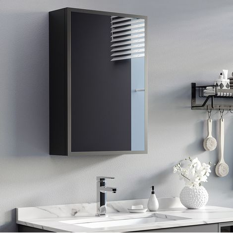 Armadietto bagno con specchio 40x15x60 cm nero in acciaio da parete con 3 ripiani (1/5)