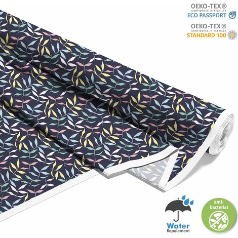 OUTDOOR DEKOSTOFFE OXFORD - Motiv Pastellblätter auf dunklem