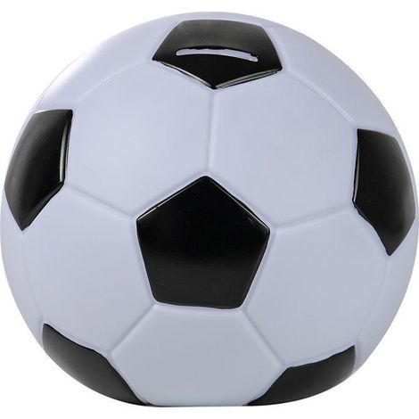Spardose in Form eines Fußballs, aus Kunstleder, Durchmesser 15 cm, schwarz-weiß