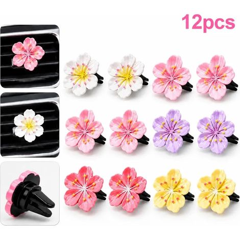 Lot de 10 clips ventilation voiture forme marguerite, deco interieur auto, tons frais (1/5)