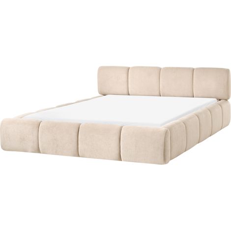 Cama con somier tapizado de tela con cabecero 160 x 200 cm acolchada gris pardo Orville