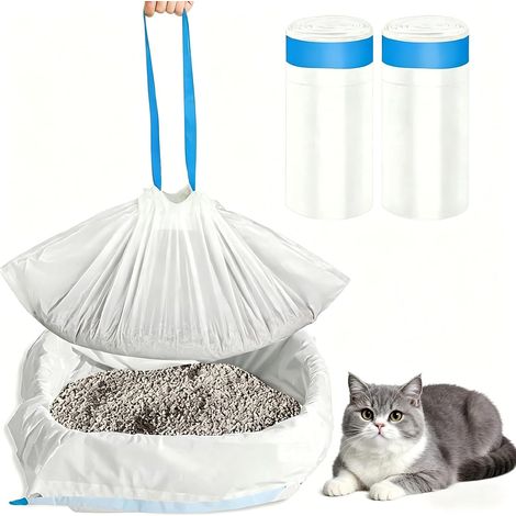 40 Pack Cat Litter Bags 26 x 30 cm with Drawstring, Cat Litter Bag, Tear Resistant and Leak-Proof for Litter and Pet Waste (1/5)