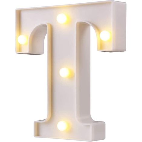 Lettres lumineuses LED style marquis, 26 lettres, logo lumineux idéal pour veilleuse, mariage, anniversaire, décoration de bar à domicile (blanc, T)