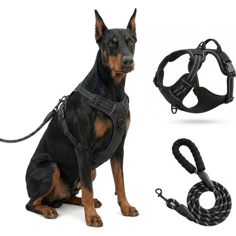 Harnais pour Chien sans tracas - Accessoire pour Chien Réfléchissant - Gilet rembourré et Doux,Gilet Réfléchissant Réglable avec Attache,Noir,XL. (1/5)