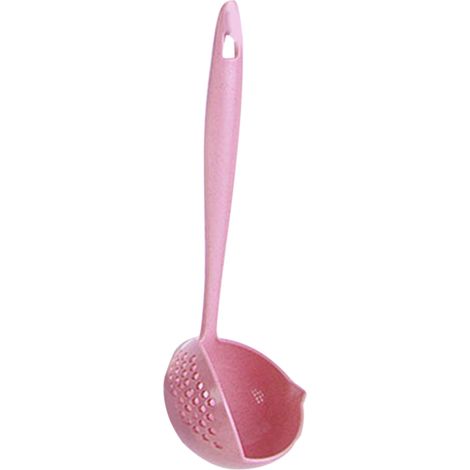 Passoire à long manche 2-en-1, cuillère-filtre ronde anti-brûlure, ustensile de cuisine rose (1/3)