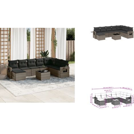 Salon de jardin 9 pcs avec coussins gris résine tressée - Salon De Jardin - Meuble De Jardin - Set Salon Extérieur - Résine Tressée - Rotin Synthétique (1/3)