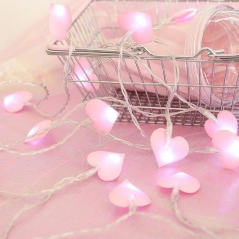 Lampe de décoration de guirlande lumineuse avec lumière blanche, -1,5 m 10 LED, forme de coeur d'amour rose, alimenté par batterie (1/3)