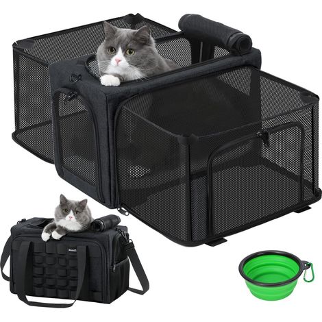 Sac de transport extensible pour chat et petit chien - Cage de voyage pliable avec mesh respirant et bol inclus (1/5)