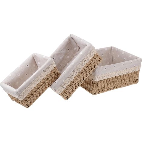 3 paniers de rangement pratiques en rotin pour une organisation optimale de la maison. Paniers polyvalents pour le salon, la chambre, la salle de bain et le dressing, pour ranger divers objets, livres (1/5)