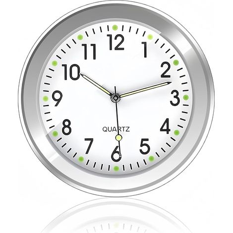 Horloge Voiture, Horloges pour Auto, Mini Horloge Autocollante pour Tableau de Bord de Voiture, Horloge Analogique Compacte avec Clip pour Grille d'aération et Tampon Adhésif (Blanc) (1/5)