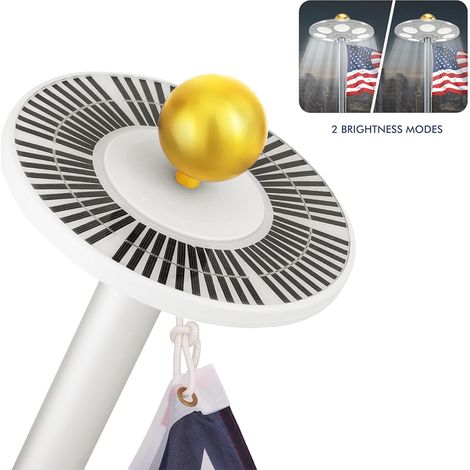 Lumière LED pour mât de drapeau solaire, 136 LED, durée de vie de 10 000 h, éclairage étanche à énergie solaire sur le dessus du poteau extérieur (1/5)