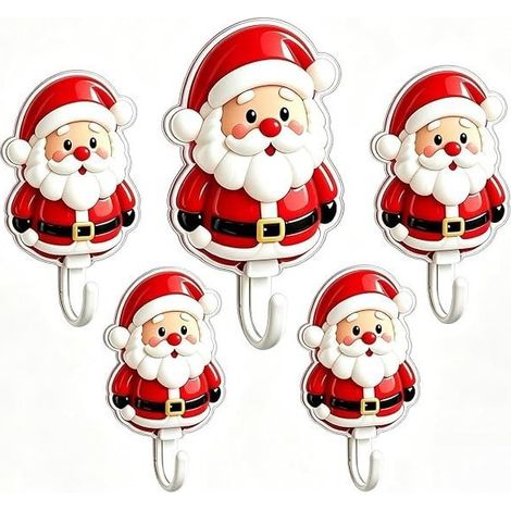 New 2026 Cute Christmas Wall Hooks, Cartoon Adhesive Hooks for Holiday Decoration - Santa Claus -