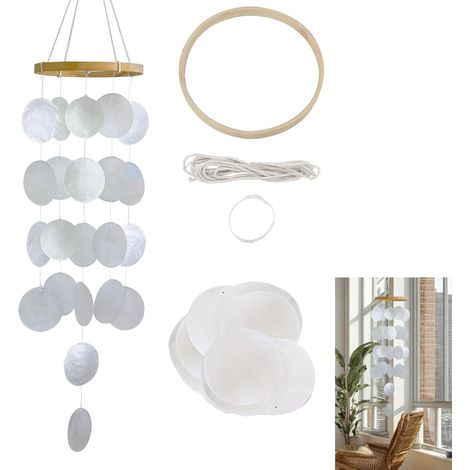 Kit de carillón de viento de concha, carillones de viento de concha, carillón de viento para exteriores y exteriores, materiales creativos hechos a mano, adecuado para decoración (blanco) (1/5)